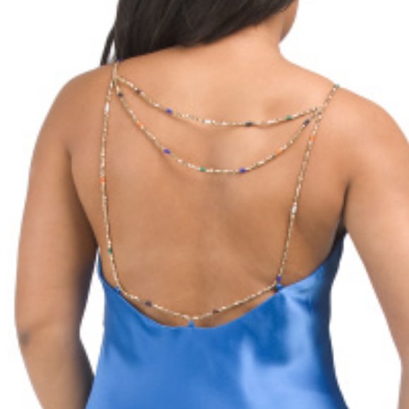 new  HOUSE OF HARLOW 1960 Cobalt Rita Beaded Straps Satin Slip Dress 397M0 - Picture 3 of 5